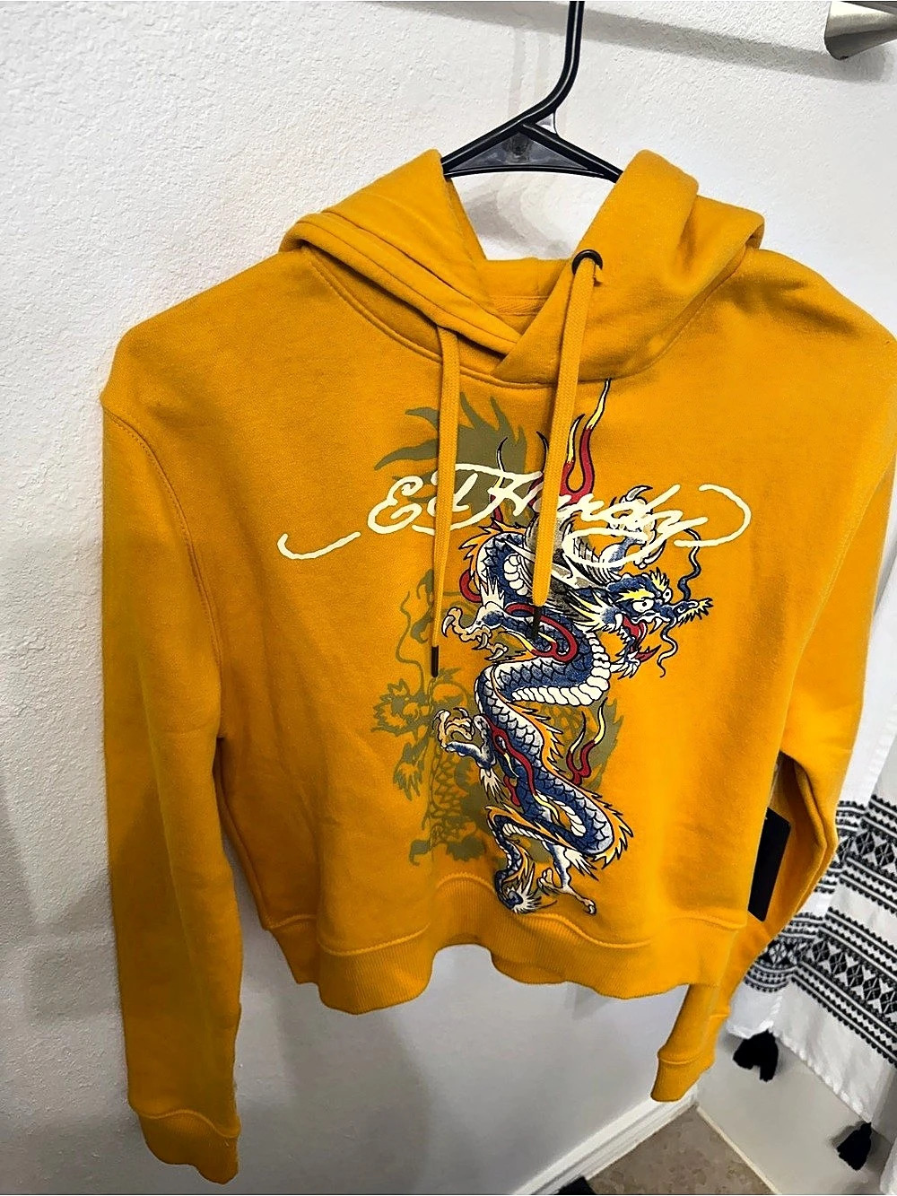 Ed Hardy Dragon Graphic Hoodie Yellow Small
